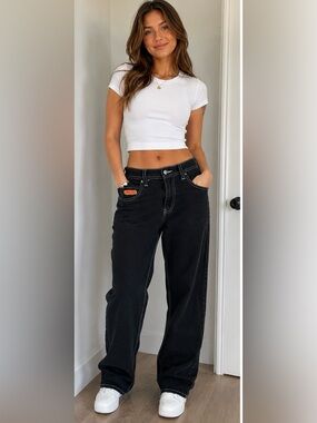 Empyre Black Wide Leg Jeans | Contrast Stitching | Y2K Streetwear | Size 27